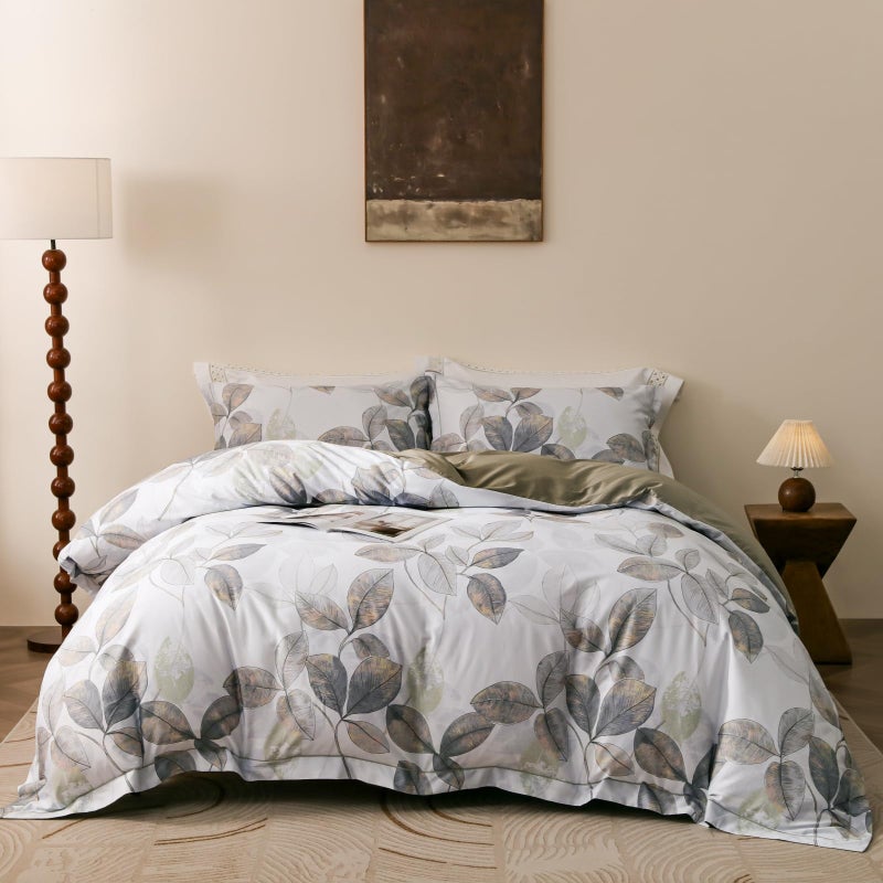 OAITE Duvet Cover Set King Size Floral Pattern 500 Thread Count Ultra Soft 100% Cotton Duvet Cover Sets 3-PC, Breathable Duvet Cover with Zipper Closure & Corner Ties - Image 1