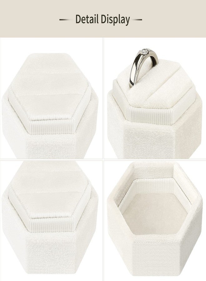 DesignSter Hexagon Velvet Ring Box - Premium Gorgeous Vintage Double Ring Display Holder with Detachable Lid for Proposal, Engagement, Wedding, Ceremony (Beige) - Image 3
