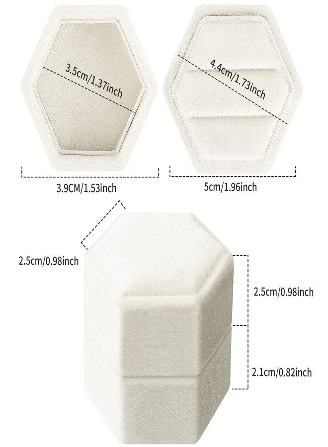DesignSter Hexagon Velvet Ring Box - Premium Gorgeous Vintage Double Ring Display Holder with Detachable Lid for Proposal, Engagement, Wedding, Ceremony (Beige) - Image 4