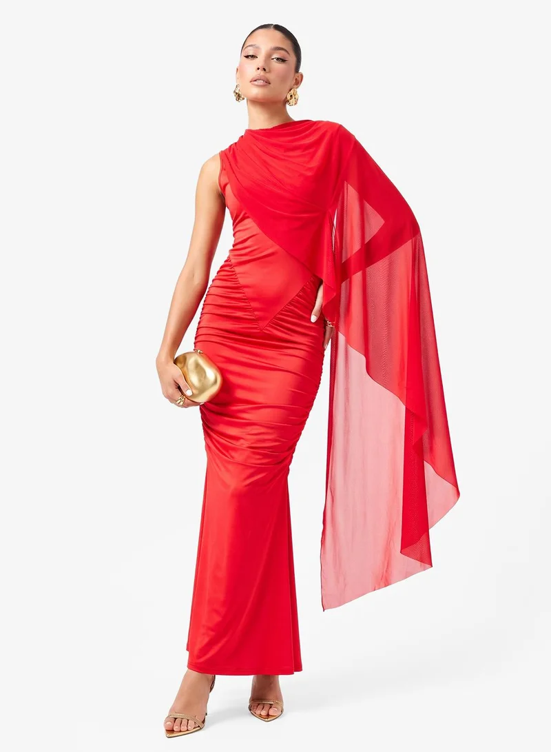 Draped Bodycon Dress with Mesh Cape