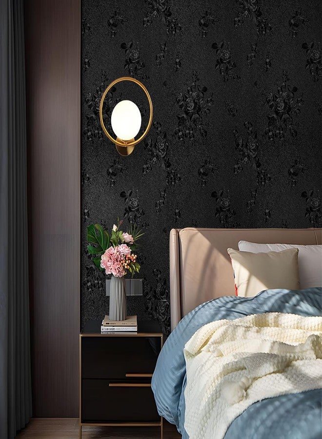 lenify Black Flower Wallpaper Stick and Peel 17.7inch x 118.1inch Embossed Floral Stick Peel Contact Paper Solid Pure Waterproof Black Self Adhesive Wallpaper Black Flower Removable Shelf Vinyl Roll - Image 3