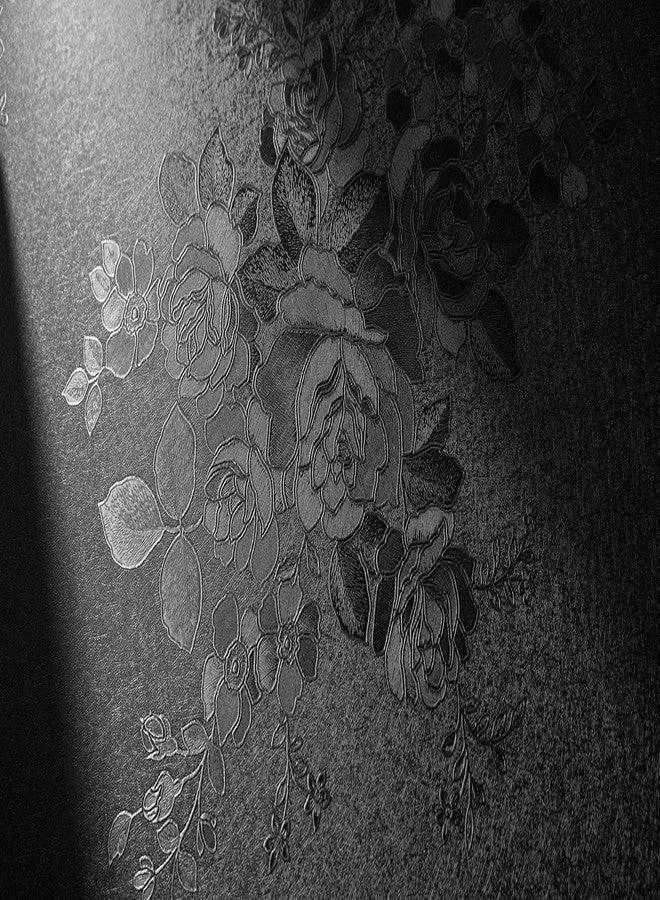 lenify Black Flower Wallpaper Stick and Peel 17.7inch x 118.1inch Embossed Floral Stick Peel Contact Paper Solid Pure Waterproof Black Self Adhesive Wallpaper Black Flower Removable Shelf Vinyl Roll - Image 1