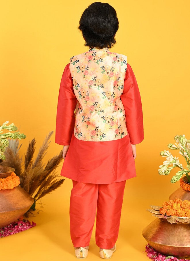 Saka Designs كُرتا مزخرف بالأزهار للأولاد مع بيجامة وسترة نهرو - Image 5