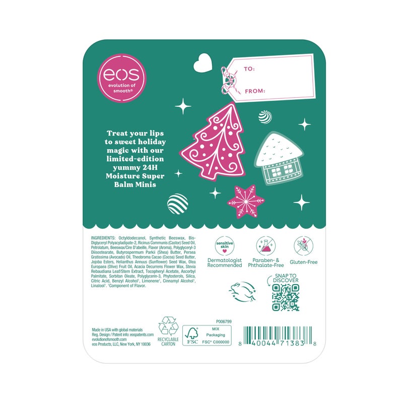 eos Holiday 24H Moisture Mini Super Balm Set- Speculoos Cookie Butter, Iced Gingerbread, Vanilla Cake Batter, Limited-Edition Lip Care, Stocking Stuffers, 0.20 fl oz, 3-Pack - Image 5