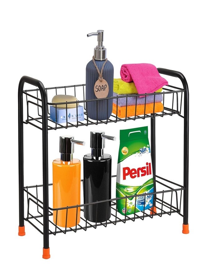 TechSrmaji 2-Tier Kitchen Rack Multipurpose Foldable Storage Rack, Shelf Shelves Stand Rack, Countertop Storage and Organizer, Kitchen and Bathroom Rack, 2-Tier Trolley Container for Boxes - Image 4