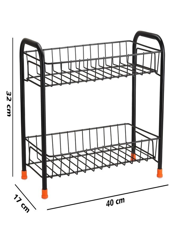 TechSrmaji 2-Tier Kitchen Rack Multipurpose Foldable Storage Rack, Shelf Shelves Stand Rack, Countertop Storage and Organizer, Kitchen and Bathroom Rack, 2-Tier Trolley Container for Boxes - Image 3