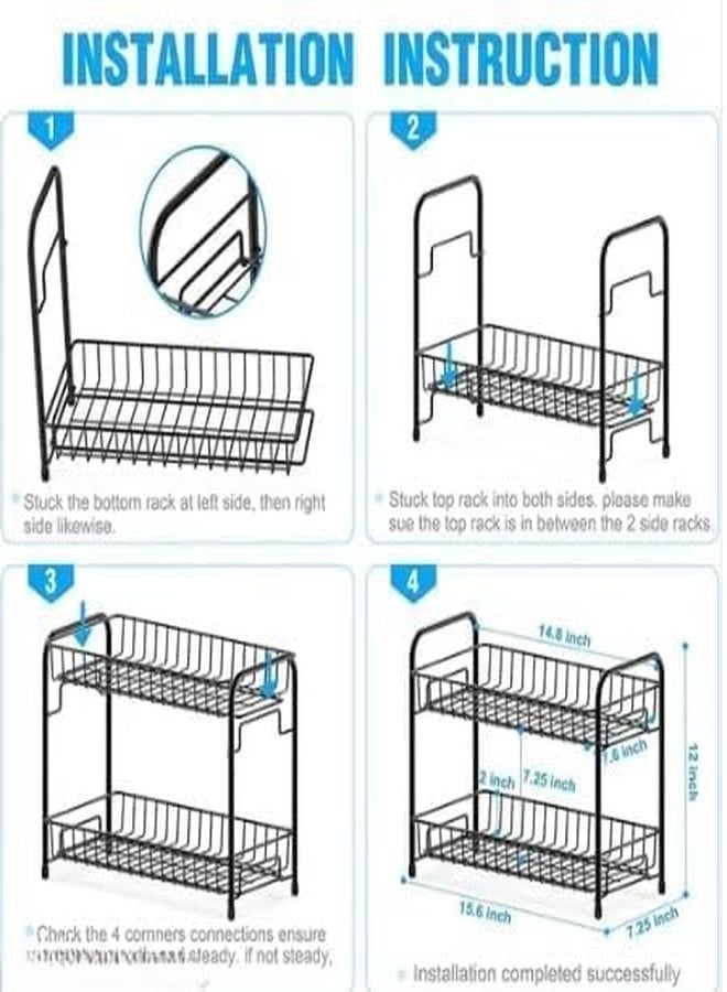 TechSrmaji 2-Tier Kitchen Rack Multipurpose Foldable Storage Rack, Shelf Shelves Stand Rack, Countertop Storage and Organizer, Kitchen and Bathroom Rack, 2-Tier Trolley Container for Boxes - Image 5