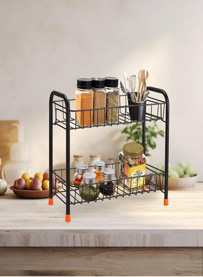 TechSrmaji 2-Tier Kitchen Rack Multipurpose Foldable Storage Rack, Shelf Shelves Stand Rack, Countertop Storage and Organizer, Kitchen and Bathroom Rack, 2-Tier Trolley Container for Boxes - Image 2