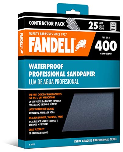 Fandeli | Waterproof Sandpaper | 400 Grit | 25 Sheets 9'' x 11'' | For for Plastic, Lacquer, Varnish, and Pain | Water Resistant - Image 1