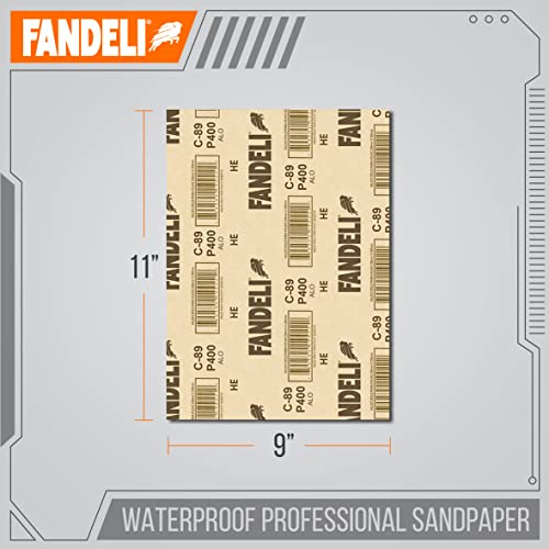 Fandeli | Waterproof Sandpaper | 400 Grit | 25 Sheets 9'' x 11'' | For for Plastic, Lacquer, Varnish, and Pain | Water Resistant - Image 4