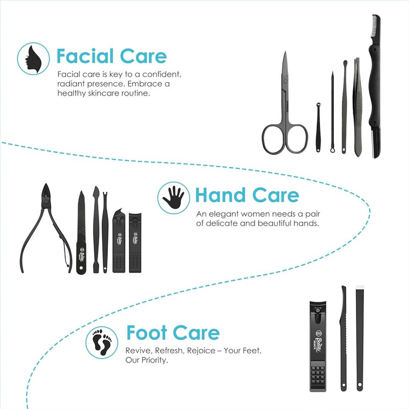 Beauté Secrets Beaut Secrets Professional Manicure Set 15 pcsStainless Steel Nail Clippers Scissors Cuticle Nipper Pedicure Tools Kit Portable Travel Grooming Kit for Men and Women with Luxurious Case Blue Blue - Image 3