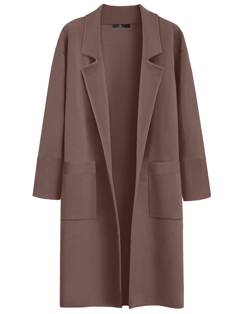 LILLUSORY Women's Long Dressy Cardigan Sweaters Fall Oversized Cozy Jacket Outfits 2025 Date Night Winter Trench Coats Nutmeg M - Image 1
