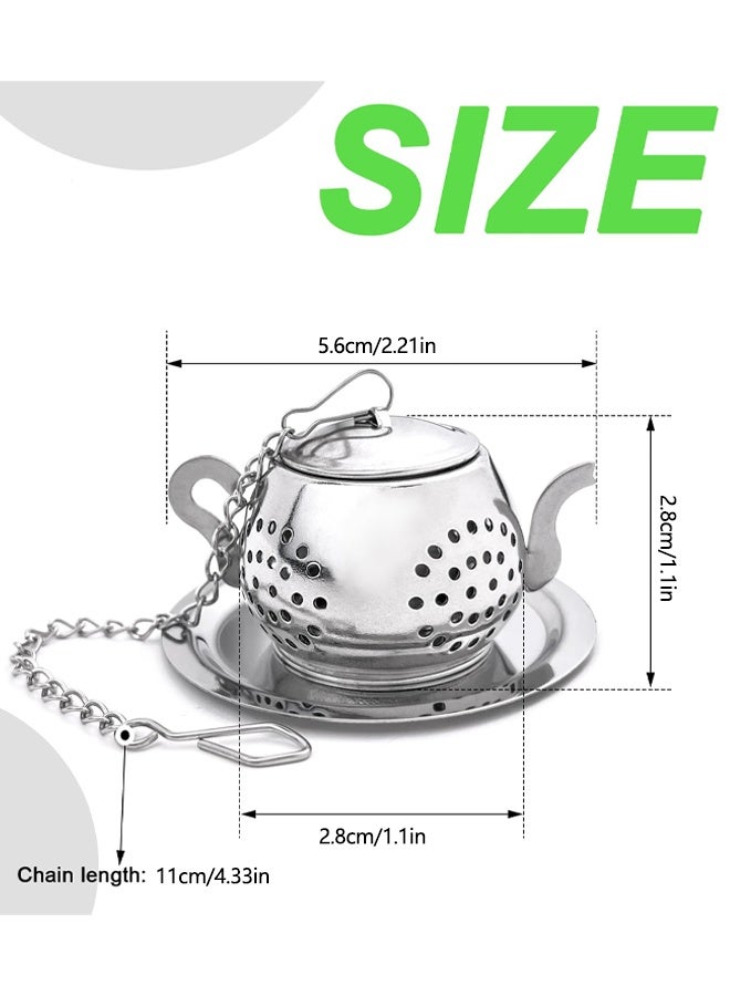 Stainless Steel Loose Leaf Tea Steeper Filter With Chain and Tray Reusable Coarse Pores Mesh Strainer Diffuser For Teacups Teapots Mugs - Image 2