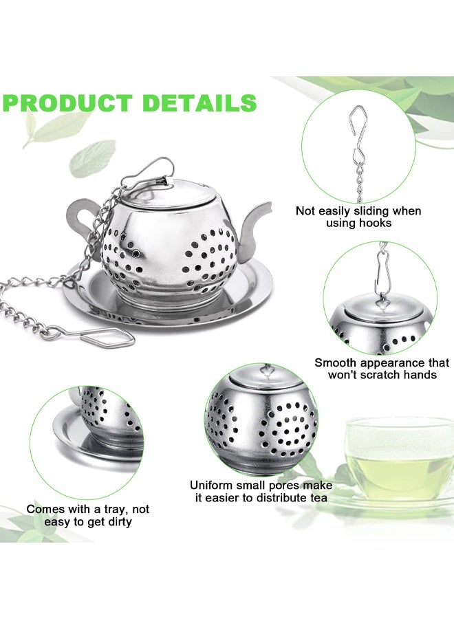 Stainless Steel Loose Leaf Tea Steeper Filter With Chain and Tray Reusable Coarse Pores Mesh Strainer Diffuser For Teacups Teapots Mugs - Image 3