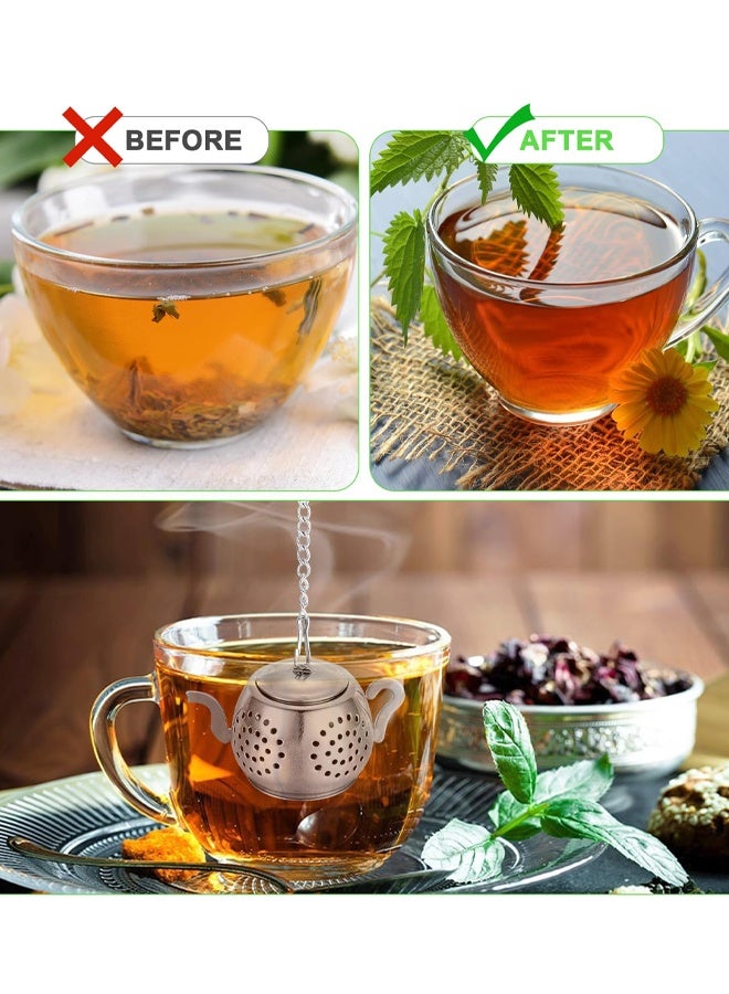 Stainless Steel Loose Leaf Tea Steeper Filter With Chain and Tray Reusable Coarse Pores Mesh Strainer Diffuser For Teacups Teapots Mugs - Image 5