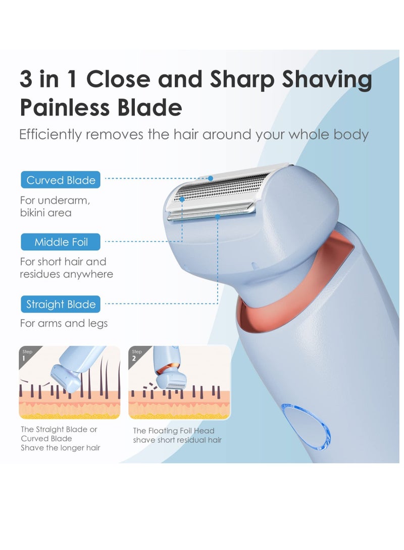 Excefore Womens Electric Razor, 2 in 1 Electric Shavers for Women, Portable Electric Lady Bikini Trimmer, Rechargeable Hair Removal Kit for Face Body Leg Bikini Underarm Arm (Blue) - Image 3