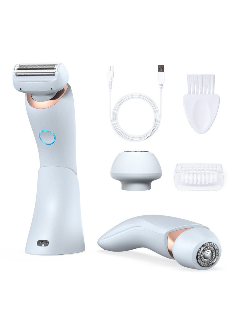 Excefore Womens Electric Razor, 2 in 1 Electric Shavers for Women, Portable Electric Lady Bikini Trimmer, Rechargeable Hair Removal Kit for Face Body Leg Bikini Underarm Arm (Blue) - Image 1