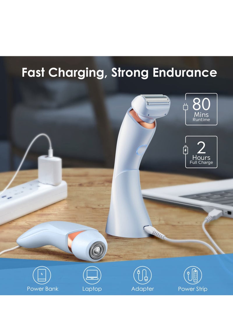 Excefore Womens Electric Razor, 2 in 1 Electric Shavers for Women, Portable Electric Lady Bikini Trimmer, Rechargeable Hair Removal Kit for Face Body Leg Bikini Underarm Arm (Blue) - Image 4