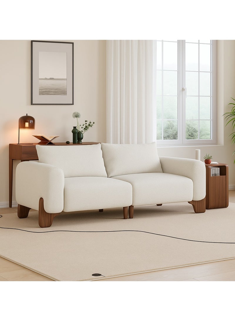 Cazanova Curva White Boucle Upholstered Wood Legs 2-Seat Sofa 180*85*85cm