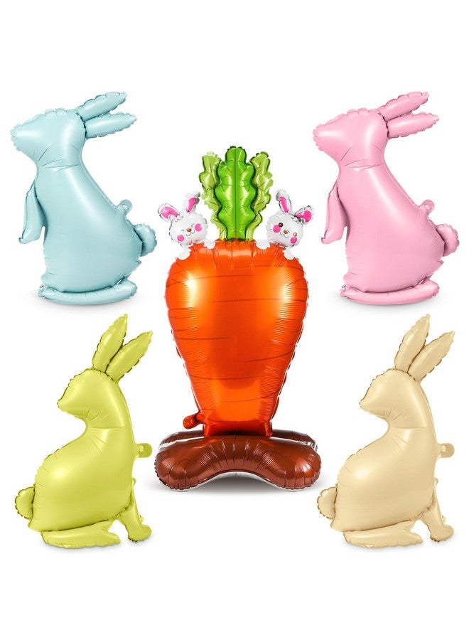 Hungdao 5 Pcs Giant 4d Easter Balloon Easter Bunny Decoration Inflatable Foil Balloon Cute Standing Jumbo Life Size Foil Bunny Carrot Inflatable for Birthday Party Supplies - Image 1