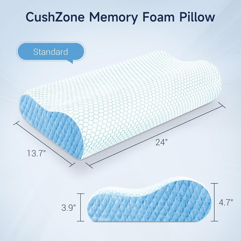 Blairmore Memory Foam Pillow, Contour Cervical Orthopedic Memory Foam Pillows Supports Neck Pain and Shoulder Pain for Sleeping, Ergonomic Cervical Pillow Neck Support Pillow for Side Back (Cuve Sky Blue) - Image 2