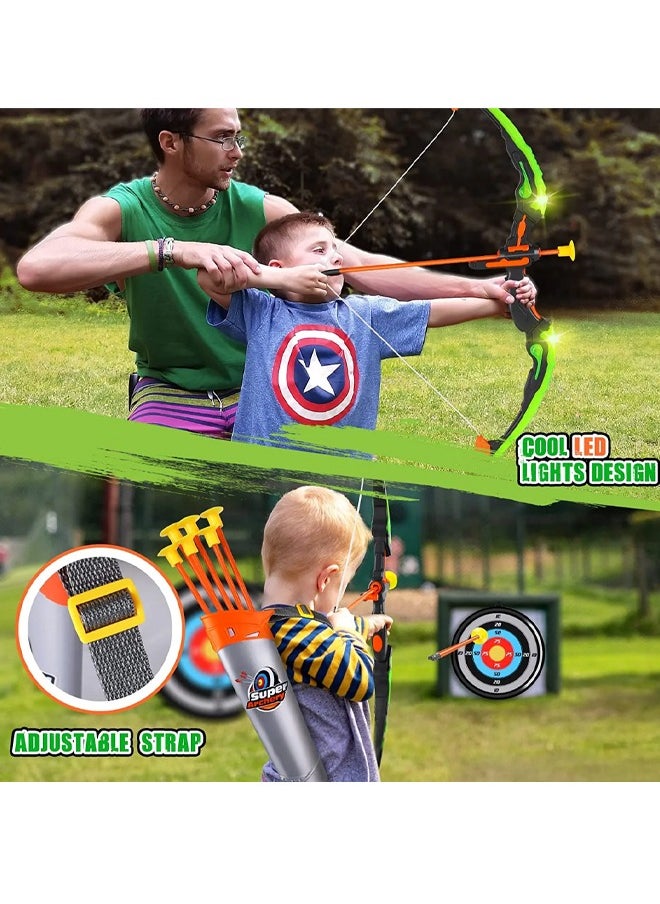 Occuwzz - Kids Bow and Arrow Toy Set LED Light Up Archery Toys Outdoor Indoor Shooting Games Toys Boys Grils Birthday Gifts Green Light Bow and Arrow - Image 1
