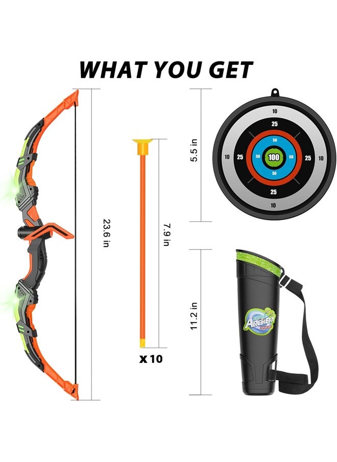 Occuwzz - Kids Bow and Arrow Toy Set LED Light Up Archery Toys Outdoor Indoor Shooting Games Toys Boys Grils Birthday Gifts Green Light Bow and Arrow - Image 1