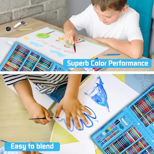 Parssufy 168 Pieces Art Set for Kids with Case, Art and Craft Supplies Kit for Drawing and Painting, Color Set with Markers, Water Colors, Brush, Color Pencils, Crayons (168 pcs Blue) - Image 4