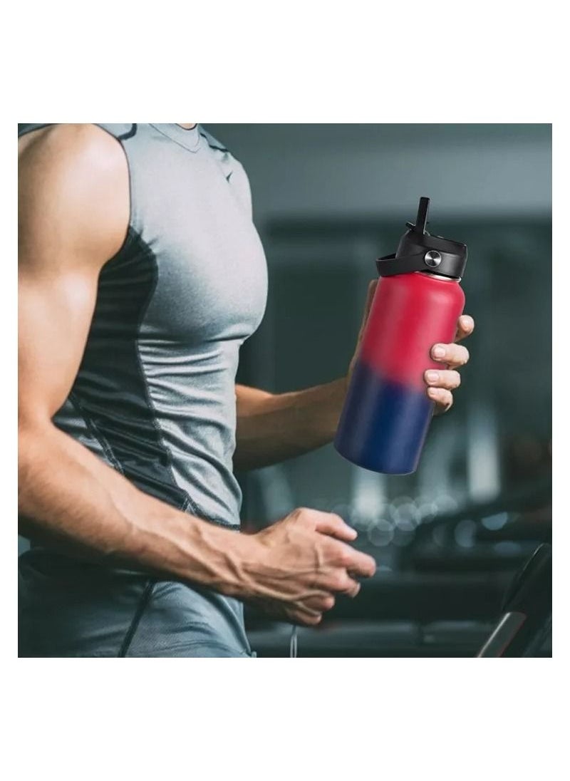 Delivus Insulated Water Bottle - Large Stainless Steel Hydro Vacuum Flask With Wide Mouth and Straw Flip - Open Water Bottle (Tiffany and Blue)  - Image 2