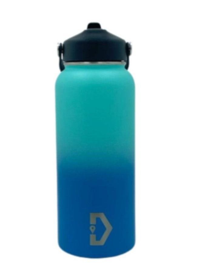 Delivus Insulated Water Bottle - Large Stainless Steel Hydro Vacuum Flask With Wide Mouth and Straw Flip - Open Water Bottle (Tiffany and Blue)  - Image 1
