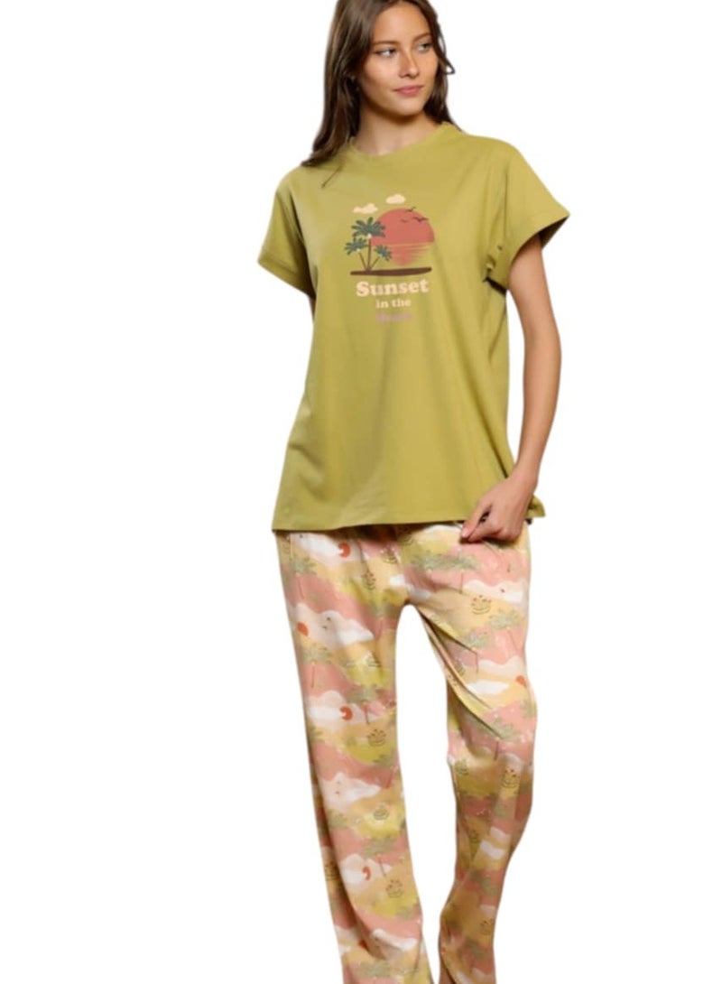 Smile Cotton women printed short sleeve pajamas set - Image 1