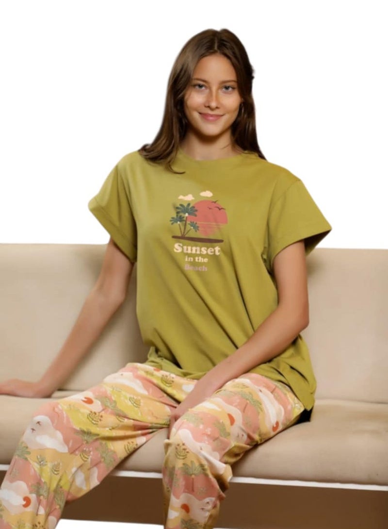 Smile Cotton women printed short sleeve pajamas set - Image 2