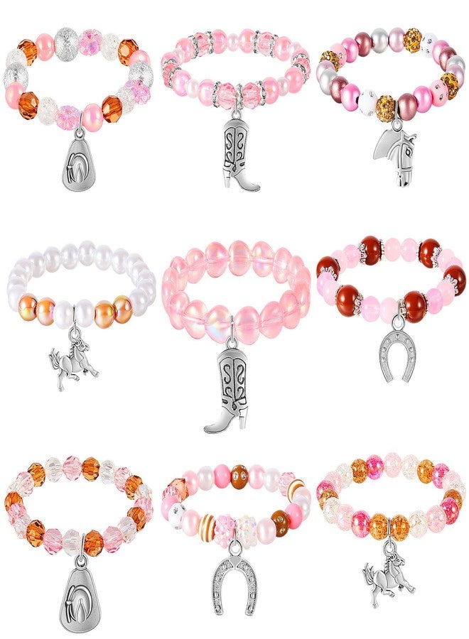 سوريو مجموعة أساور خرز غربية من Sureio، 9 قطع، هدايا مثالية لحفلات الكريسماس للبالغين، مزينة بتعليقات على شكل حصان وحذاء رعاة البقر، مجوهرات رائعة لمحبي الخيول للسيدات. - Image 1