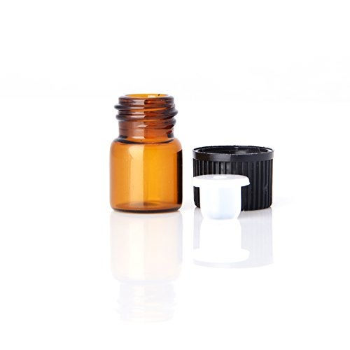 Enslz Mini Essential Oil Bottles Empty Sample bottle 1ml(1/4 dram) 2ml (5/8 dram) Amber Glass Bottle with Orifice Reducer and cap, With 2 Free Transfer Eye droppers(50 Pcs) (1ml) - Image 3