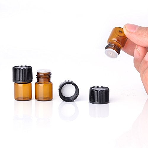 Enslz Mini Essential Oil Bottles Empty Sample bottle 1ml(1/4 dram) 2ml (5/8 dram) Amber Glass Bottle with Orifice Reducer and cap, With 2 Free Transfer Eye droppers(50 Pcs) (1ml) - Image 4