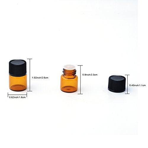 Enslz Mini Essential Oil Bottles Empty Sample bottle 1ml(1/4 dram) 2ml (5/8 dram) Amber Glass Bottle with Orifice Reducer and cap, With 2 Free Transfer Eye droppers(50 Pcs) (1ml) - Image 2