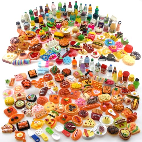 Nuanmu 100 Pieces Miniature Food Drink Bottles Toys Dollhouse Pretend Play Kitchen Cooking Game Party Accessories Toys Hamburger Cake Pizza Doll House Landscape - Image 1