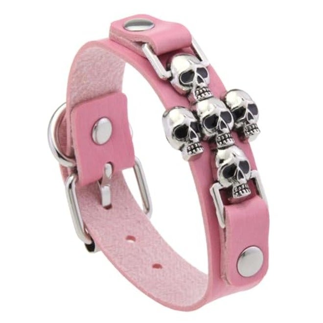 Fogun Gothic Skull Cuff Wristband Soft PU Leather Unisex Punk Bracelet Adjustable Layering Jewelry for Men and Women