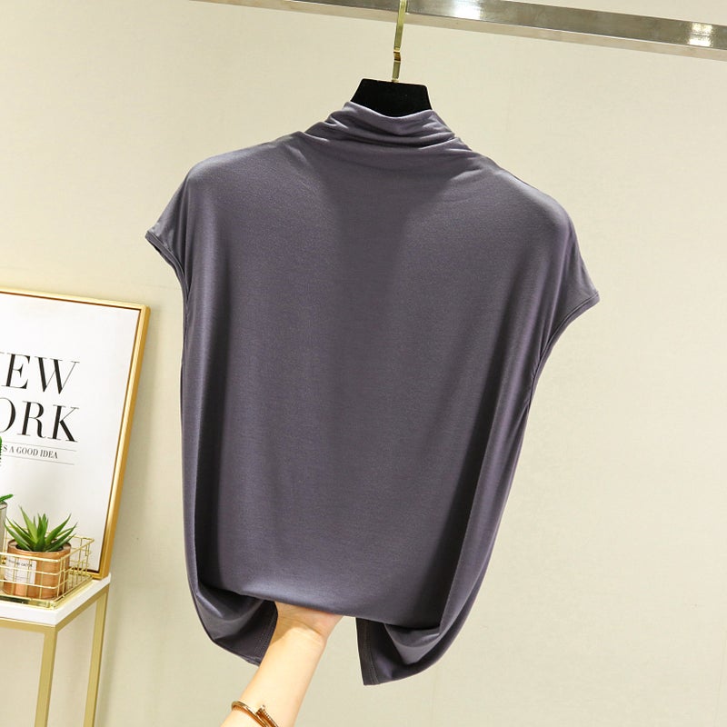 Modal Sleeveless T-shirt Spring and Autumn Interior Western Style Slimming Semi-high Collar Base Shirt Thin All-match Solid Color Top - Image 1
