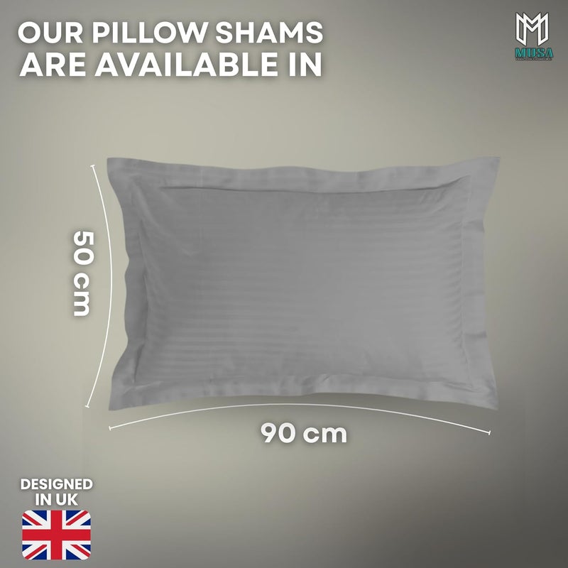 MUSA MUSA® Striped Cotton Pillow Covers – Soft, Breathable & Hotel-Inspired Pillow Covers with Envelope Closure | Elegant 5cm Oxford Frame Design for Bedroom & Home Décor (2, Light Grey, 50 x 90cm) - Image 2