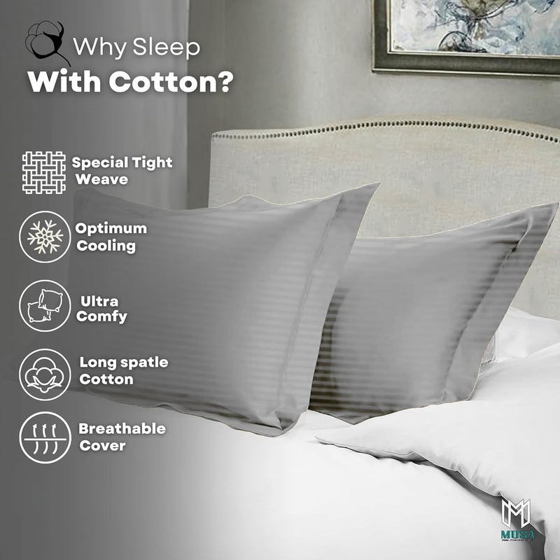MUSA MUSA® Striped Cotton Pillow Covers – Soft, Breathable & Hotel-Inspired Pillow Covers with Envelope Closure | Elegant 5cm Oxford Frame Design for Bedroom & Home Décor (2, Light Grey, 50 x 90cm) - Image 4