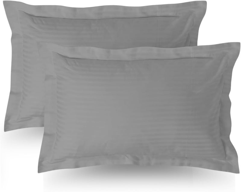 MUSA MUSA® Striped Cotton Pillow Covers – Soft, Breathable & Hotel-Inspired Pillow Covers with Envelope Closure | Elegant 5cm Oxford Frame Design for Bedroom & Home Décor (2, Light Grey, 50 x 90cm) - Image 1