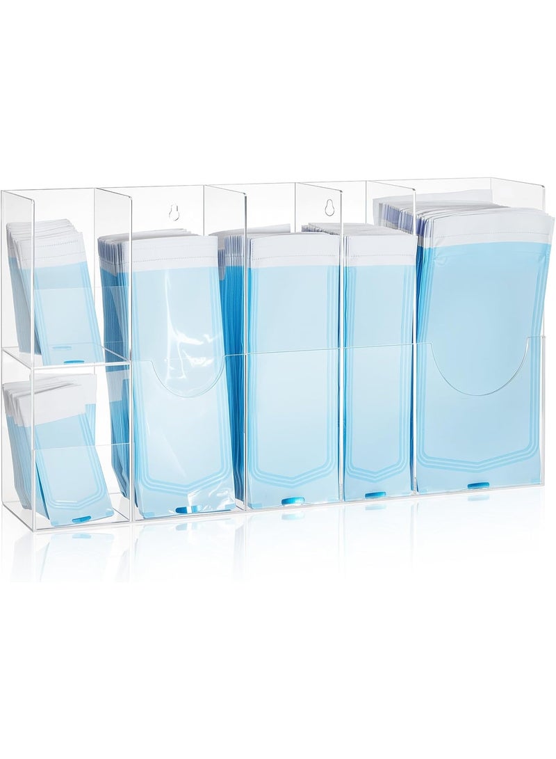 SLASA Clear Acrylic Pouches Dispenser Rack – Wall Mount Holder 52 x 30 x 11 cm with 6 Divided Stations for Multi-Sized Sterilization Pouches – Durable, Sleek, Modern Acrylic Organizer - Image 1