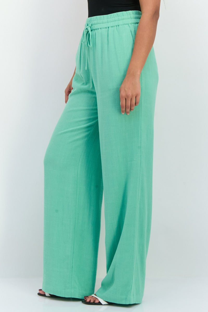 SELECTED FEMME Women Regular Fit Wide Leg Textured Palazzo Pants, Absinthe Green  - Image 2