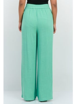 SELECTED FEMME Women Regular Fit Wide Leg Textured Palazzo Pants, Absinthe Green  - Image 3