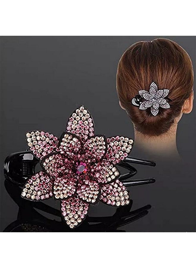 ZEMANIA مشبك شعر زهرة واحدة من زيمانيا مزين بالأحجار الكريمة، مشبك شعر زهرة كريستالية، مشبك شعر للنساء والفتيات (9 سم × 5.6 سم) - Image 2