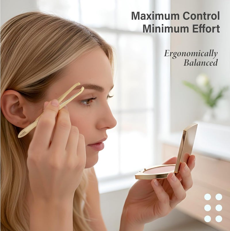 solingen Tweezers for Eyebrows | Slanted Tip | Professional Stainless Steel |Slanted Tip Tweezers | Best Shaped for Eyebrows Extensions Chin Cheek Face Facial Hair | Made in Germany (Gold) - Image 5