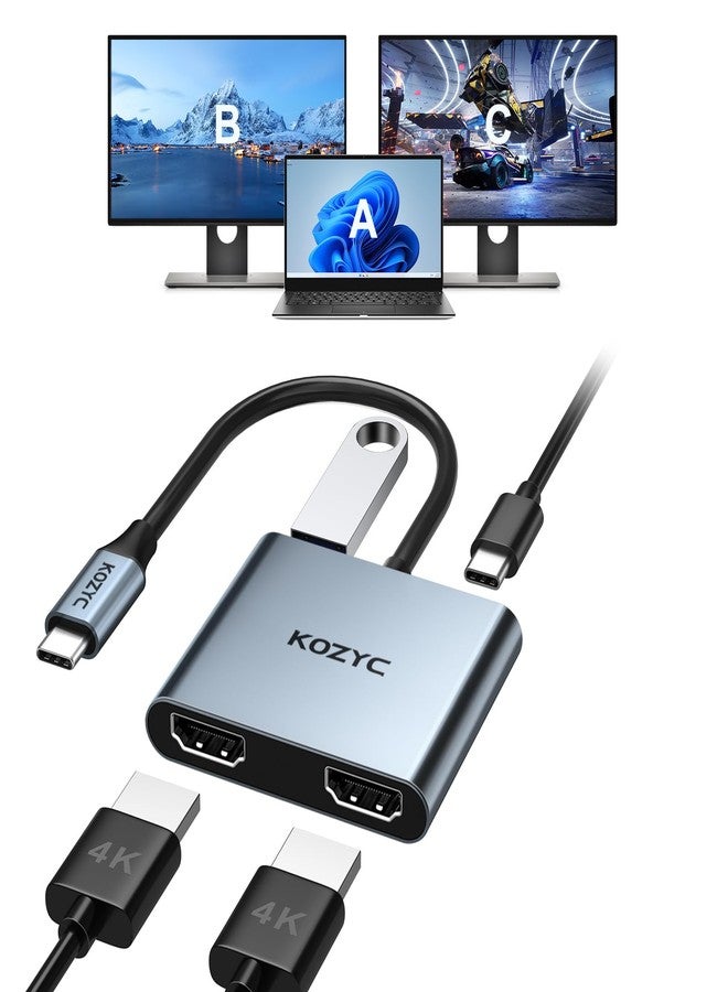 KOZYC USB C to Dual HDMI Adapter, USB C Hub Multiport Adapter with 2 HDMI 4k, USB 3.0, 100W PD, Support USB C to HDMI Splitter Extended Display for MacBook Pro Air Dell(MST Only Support Windows) - Image 1