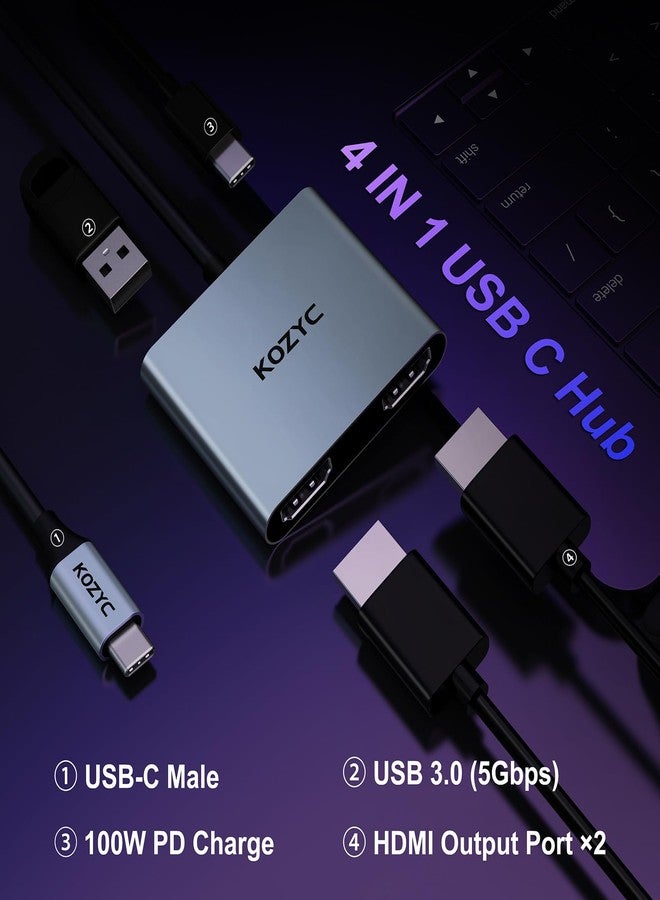 KOZYC USB C to Dual HDMI Adapter, USB C Hub Multiport Adapter with 2 HDMI 4k, USB 3.0, 100W PD, Support USB C to HDMI Splitter Extended Display for MacBook Pro Air Dell(MST Only Support Windows) - Image 2