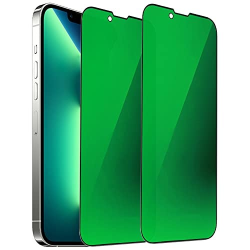BWEDXEZ 2 PCS Anti-Blue Privacy Tempered Glass Mirror Anti-Spy Screen Protector Anti-Peeping Film Compatible with iPhone 14 Plus /iPhone 13 Pro Max, 6.7 inch Electroplated 9H Hardness Anti-scratch (Green) - Image 1